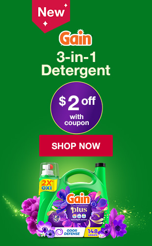 New, Gain 3-in-1 Detergent, $2 off with coupon, SHOP NOW