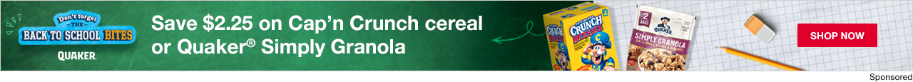 Capn Crunch. Save $2.25 on Cap'n Crunch cereal or Quaker Simply Granola. Shop now.