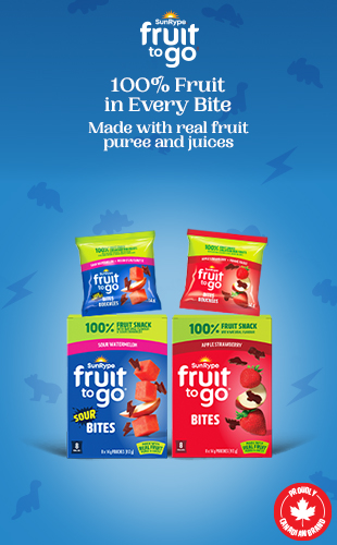 SunRype, Fruit to go. 100% Fruit in Every Bite, Made with real fruit puree and juices. Shop Now